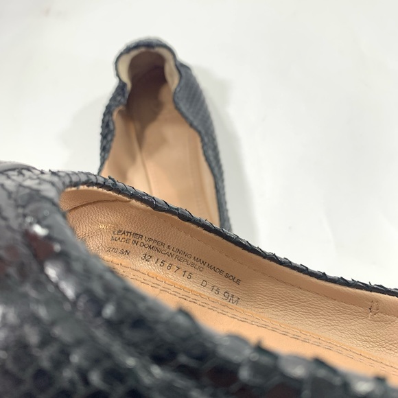Tory Burch Sz 9 Black Cap Toe Leather Snake Skin Print Ballet Scrunch Back Flats - Picture 9 of 12